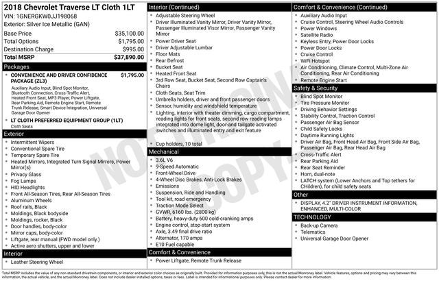 2018 Chevrolet Traverse LT Cloth