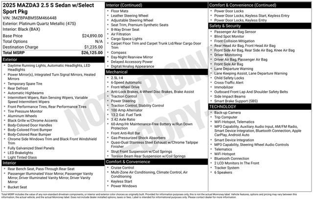 2025 Mazda Mazda3 Sedan 2.5 S Select Sport