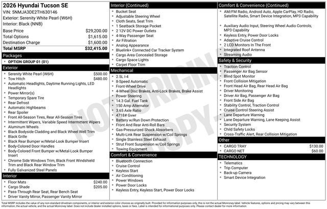 2026 Hyundai TUCSON SE FWD