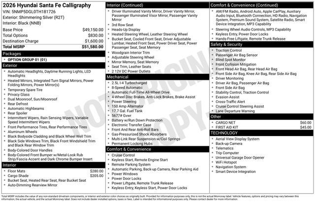 2026 Hyundai SANTA FE Calligraphy AWD