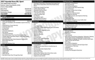 2027 Hyundai KONA SEL Sport FWD
