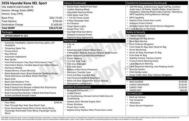 2026 Hyundai KONA SEL Sport AWD