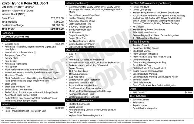 2026 Hyundai KONA SEL Sport AWD
