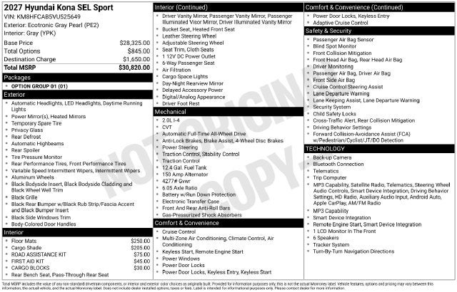 2027 Hyundai KONA SEL Sport AWD
