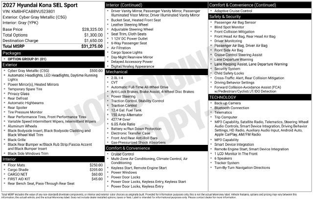 2027 Hyundai KONA SEL Sport AWD