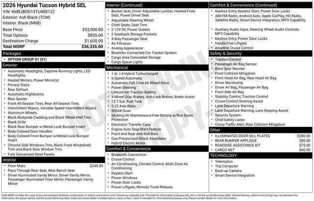 2026 Hyundai TUCSON HYBRID SEL AWD