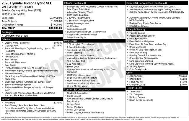 2026 Hyundai TUCSON HYBRID SEL AWD