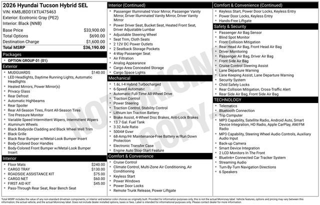 2026 Hyundai TUCSON HYBRID SEL AWD