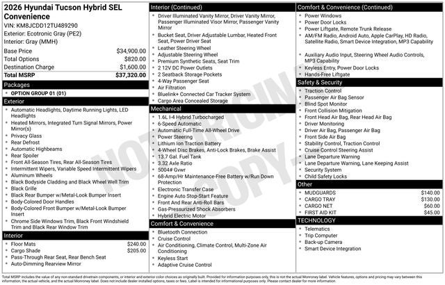 2026 Hyundai TUCSON HYBRID SEL Convenience