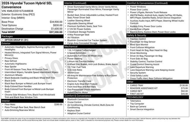 2026 Hyundai TUCSON HYBRID SEL Convenience