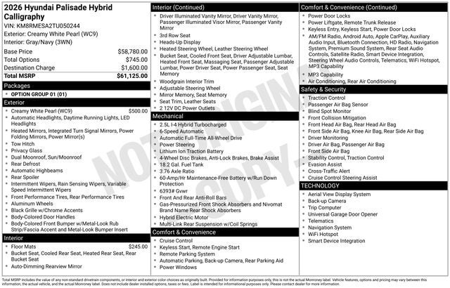 2026 Hyundai PALISADE HYBRID Calligraphy
