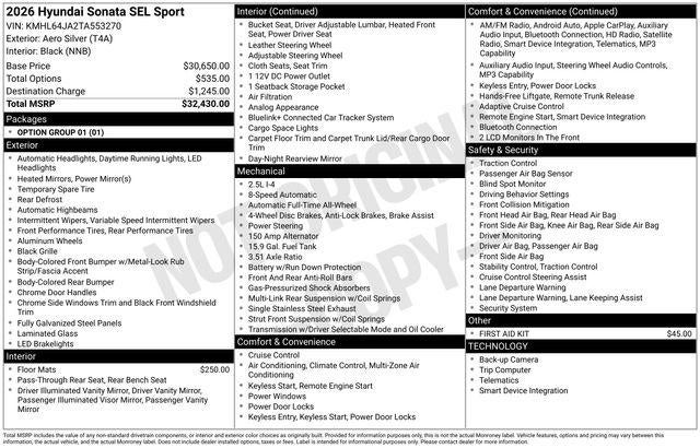 2026 Hyundai SONATA SEL Sport