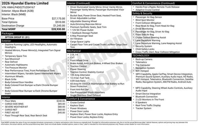 2026 Hyundai ELANTRA Limited