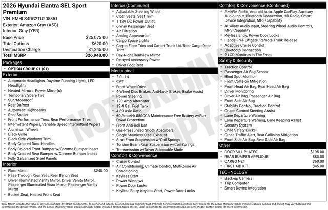 2026 Hyundai ELANTRA SEL Sport Premium