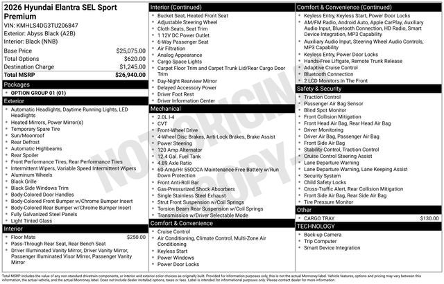 2026 Hyundai ELANTRA SEL Sport Premium