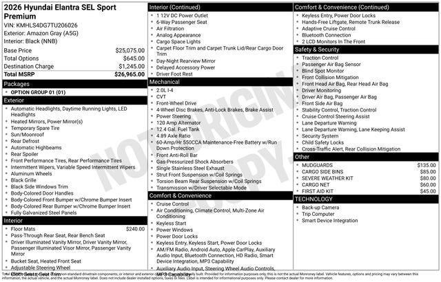 2026 Hyundai ELANTRA SEL Sport Premium