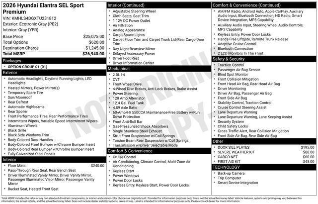 2026 Hyundai ELANTRA SEL Sport Premium