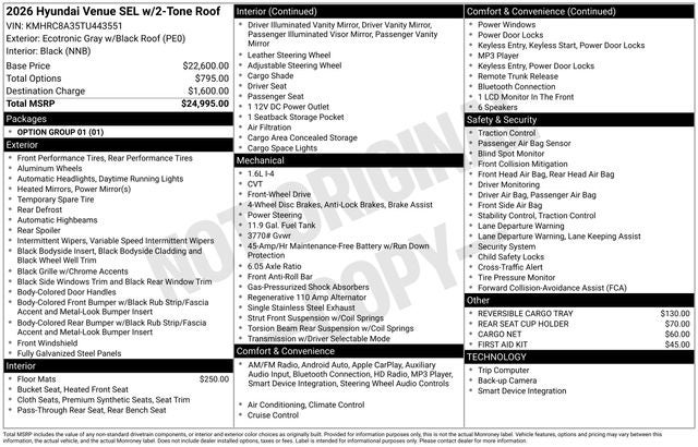 2026 Hyundai VENUE SEL W/Two-Tone Roof