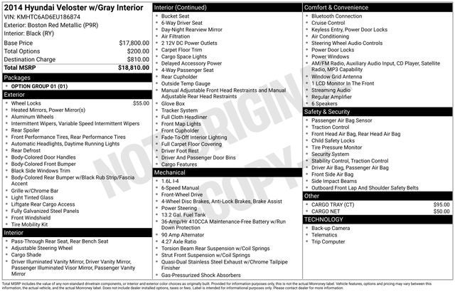 2014 Hyundai VELOSTER 3Dr Cpe Man W/Gray Int