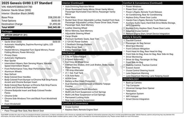 2025 Genesis GV80 2.5T Standard